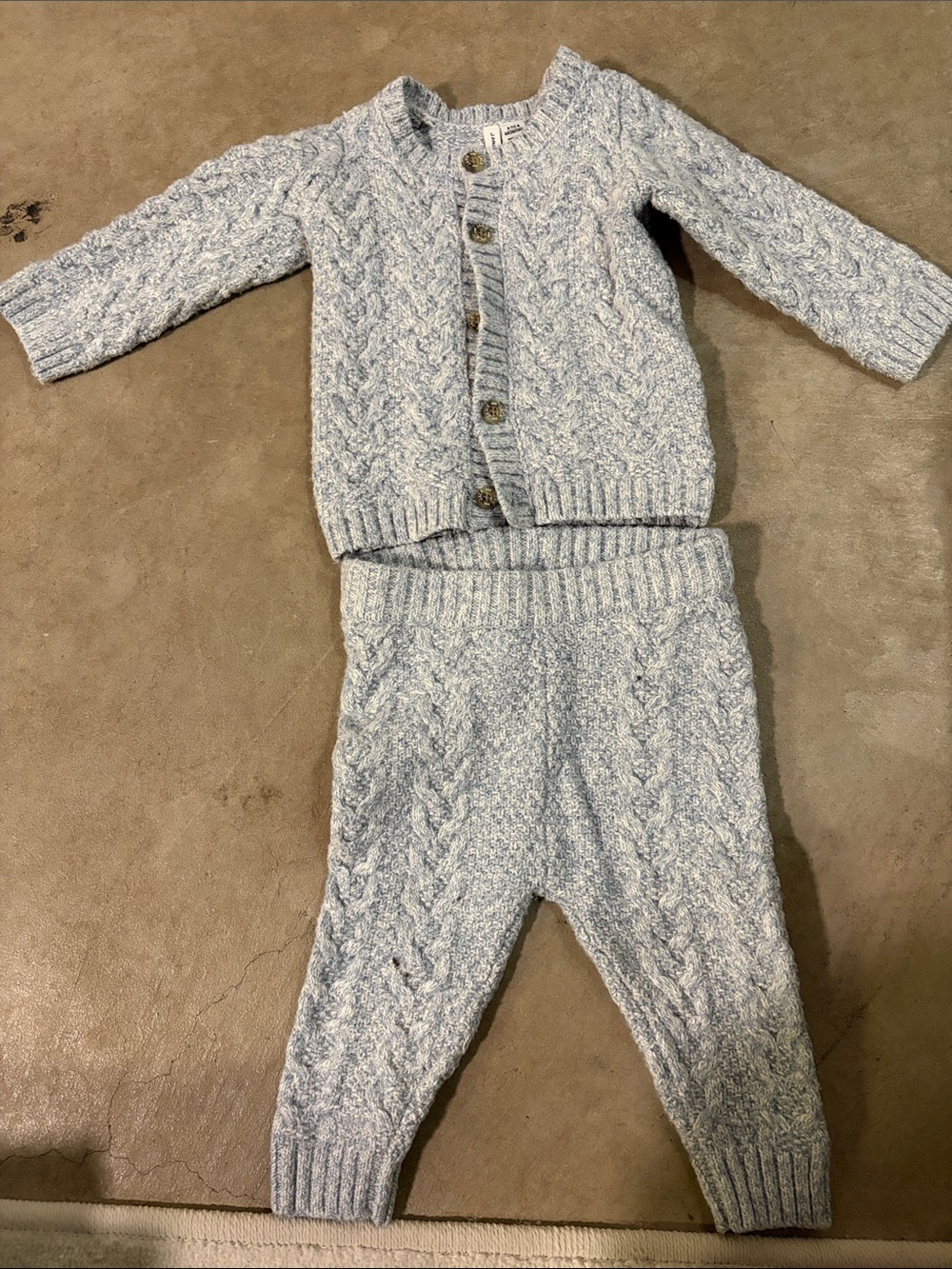Janie and Jack Light Blue Knit Cable Cardigan & Pants Set